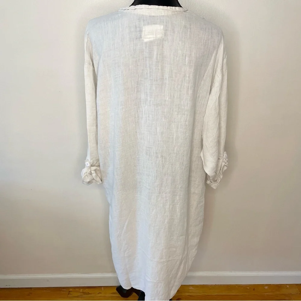 Flax Dress Linen Shirt Long Tunic Lagenlook Minimalist Beige Size Small - Picture 2 of 9